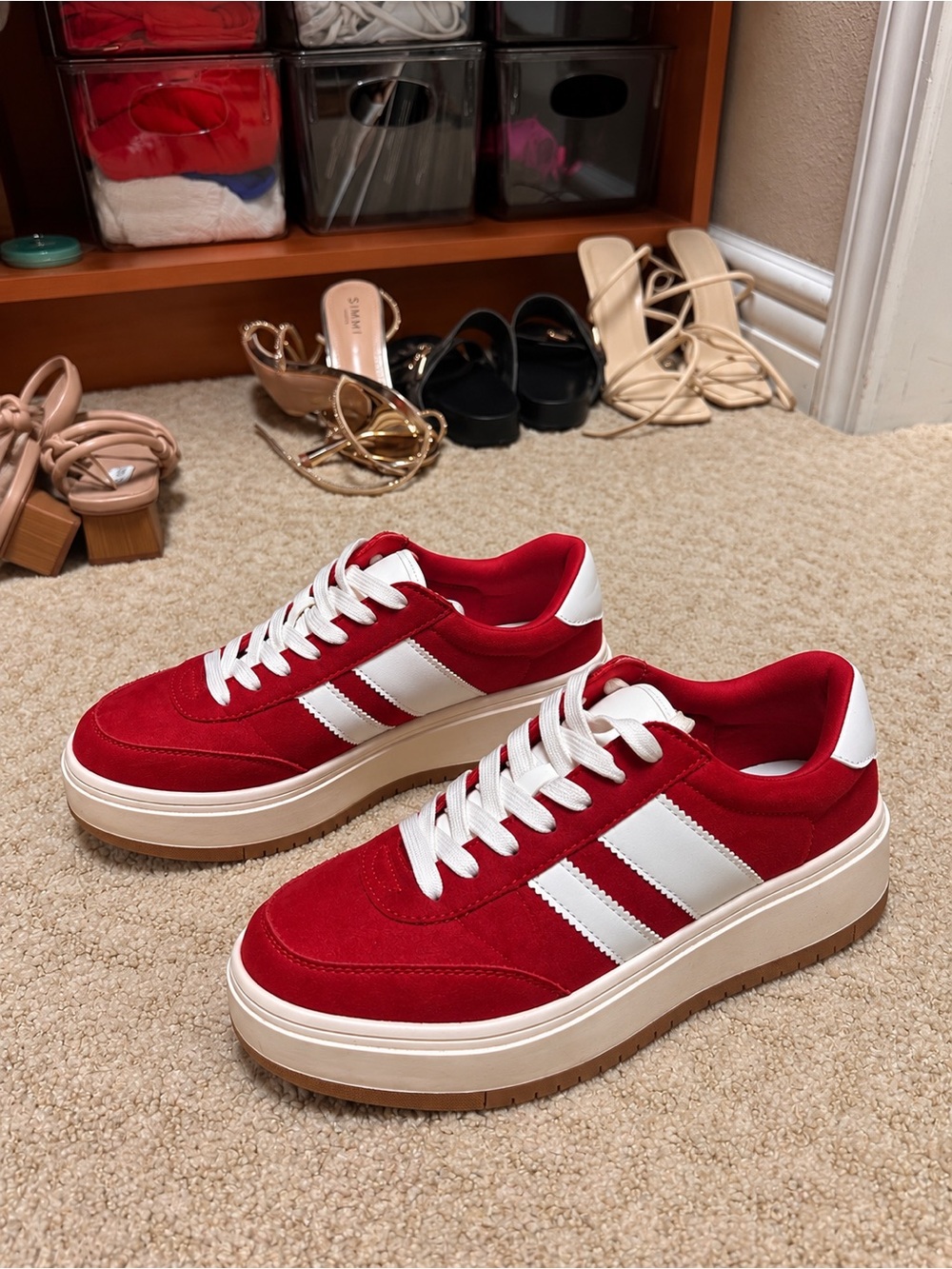 Madden Girl Red and White Platform Low-Top Sneakers